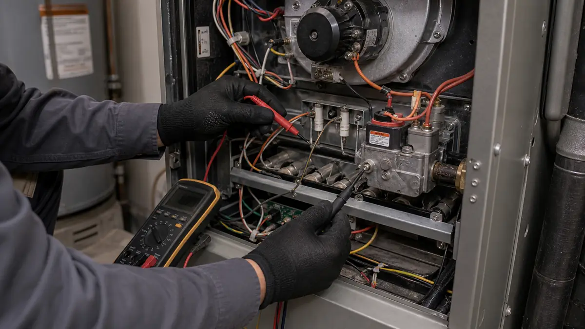 Illustration of diagnosing a Trane furnace no-heat lockout in Arcadia, CA