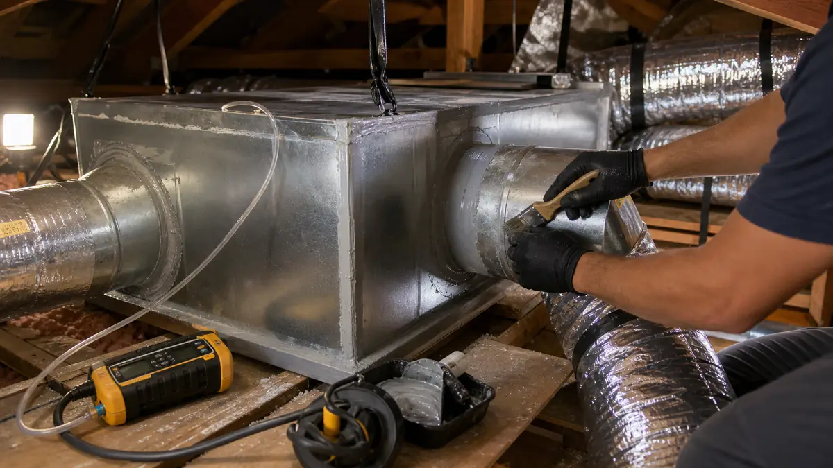Illustration of attic duct sealing in an Arcadia, CA ranch home